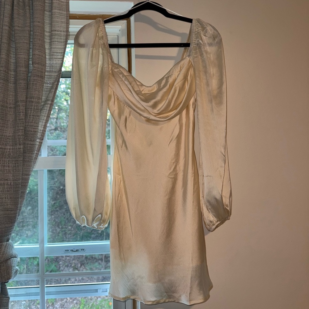 Cream Long-Sleeve Mini Dress